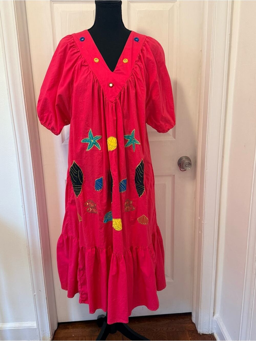 Vintage Winlar 100% Cotton Muumuu Dress Pink Appliqué Plus Size 3X